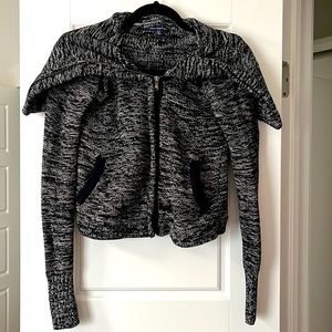 Black and white American eagle tweet cropped jacket with large neck zip and long
